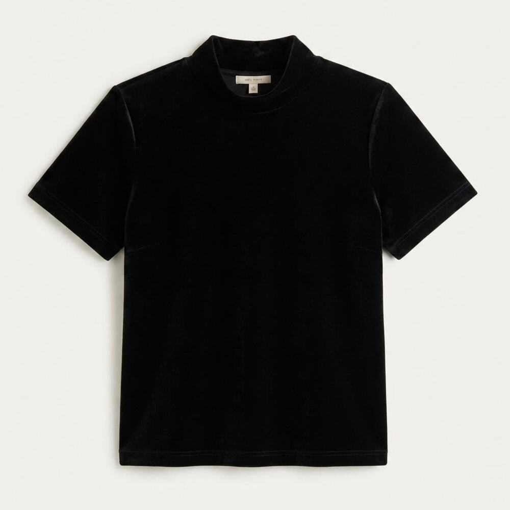 Madewell Womens M Minimalist 90s Inspired Dark Academia Soft Velvet Mockneck Tee